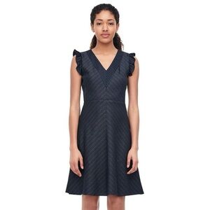 NWT Rebecca Taylor Short Sleeve Striped Suiting Dress Navy Blue Size 10